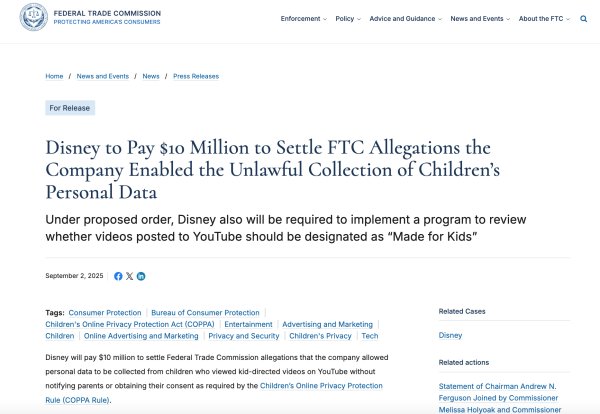 嘉信资本 迪士尼认罚1000万美元，涉嫌非法收集儿童数据